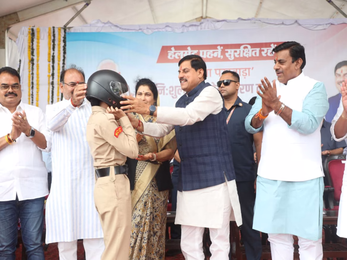 MP CM Yadav distributes free helmets, flags off bike rally to promote road safety in Bhopal